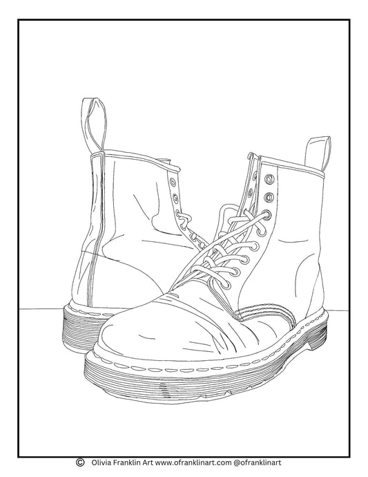 Doc Martens coloring page - Olivia Franklin Art