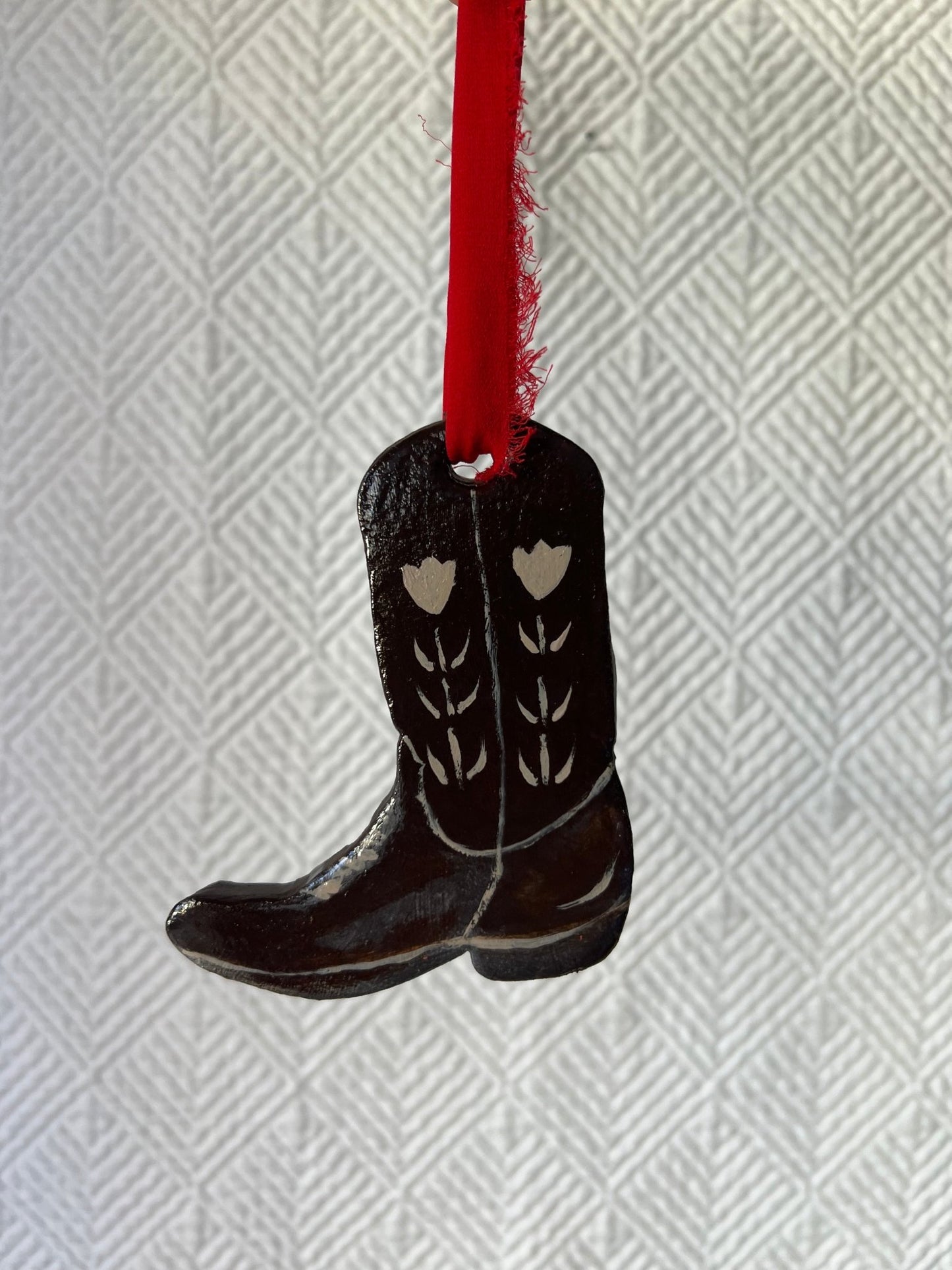 Handmade Rustic Cowboy Boot Christmas Ornament – 2025 Keepsake Gift - Olivia Franklin Art
