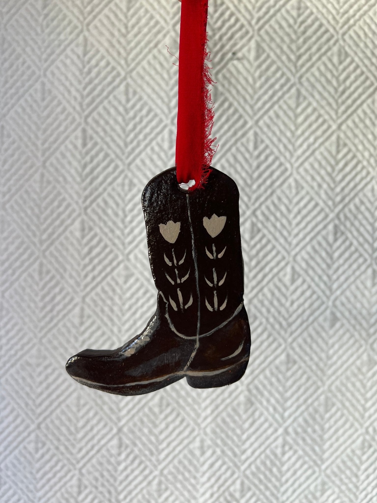 Handmade Rustic Cowboy Boot Christmas Ornament – 2025 Keepsake Gift - Olivia Franklin Art