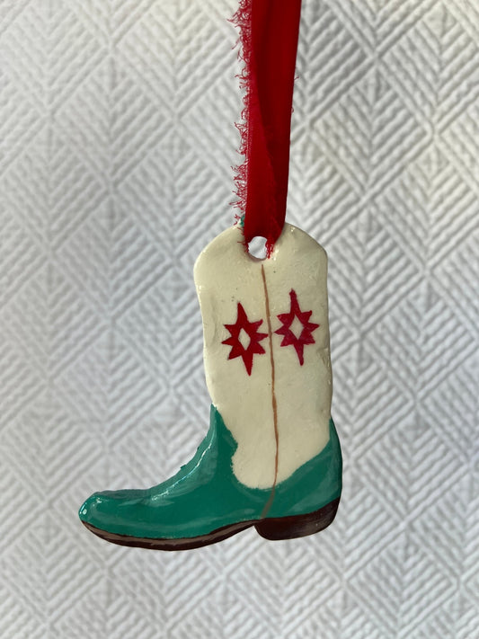 Handmade Rustic Cowboy Boot Christmas Ornament – 2025 Keepsake Gift - Olivia Franklin Art
