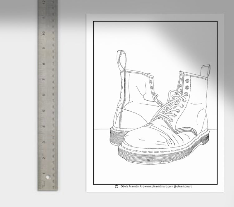 Doc Martens coloring page - Olivia Franklin Art