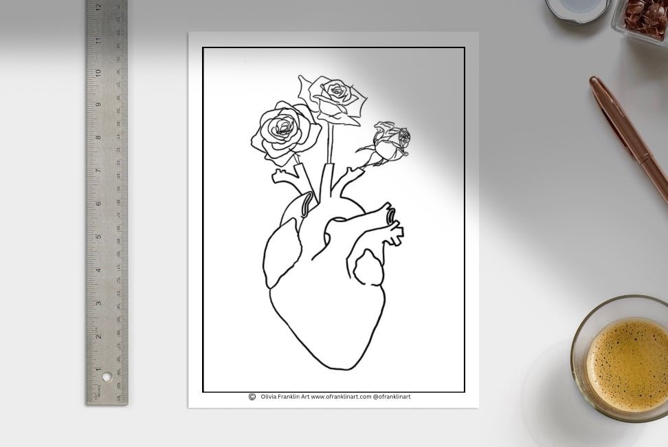 Three black roses coloring sheet - Olivia Franklin Art